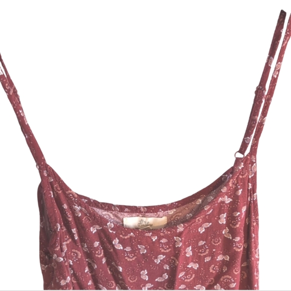 Harlow Red Boho Floral Tank Top | Size M Sleeveless Blouse with Pom Trim - Picture 3 of 8